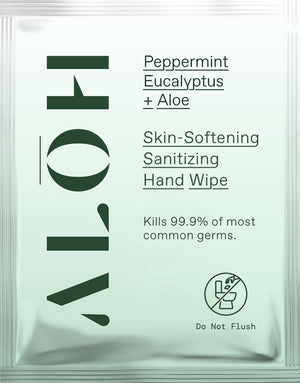 Open image in slideshow, Peppermint Eucalyptus + Aloe Individually Wrapped Sanitizing Hand Wipes
