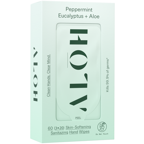 Peppermint Eucalyptus + Aloe  Skin-Softening Sanitizing Hand Wipes