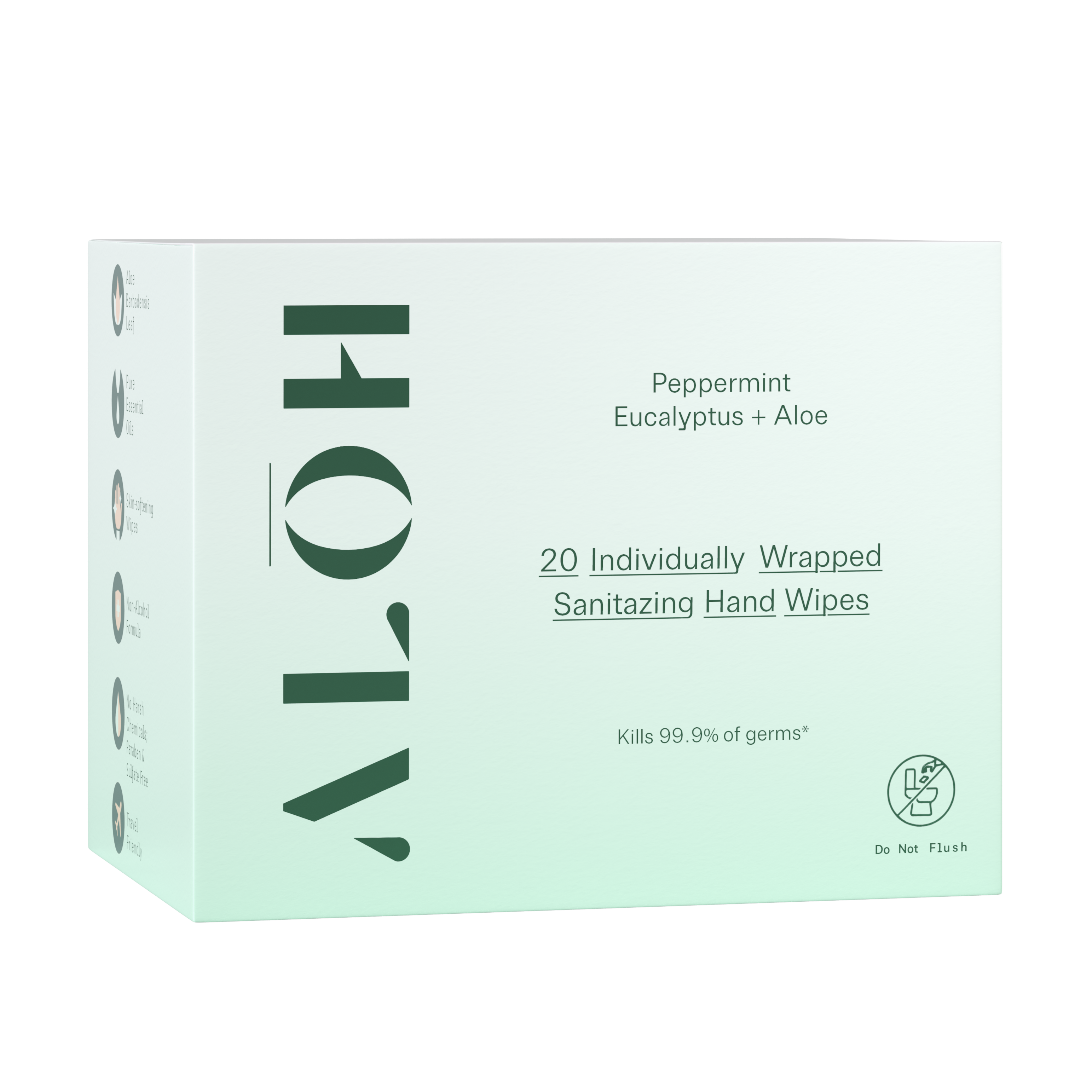 Peppermint Eucalyptus + Aloe Individually Wrapped Sanitizing Hand Wipes